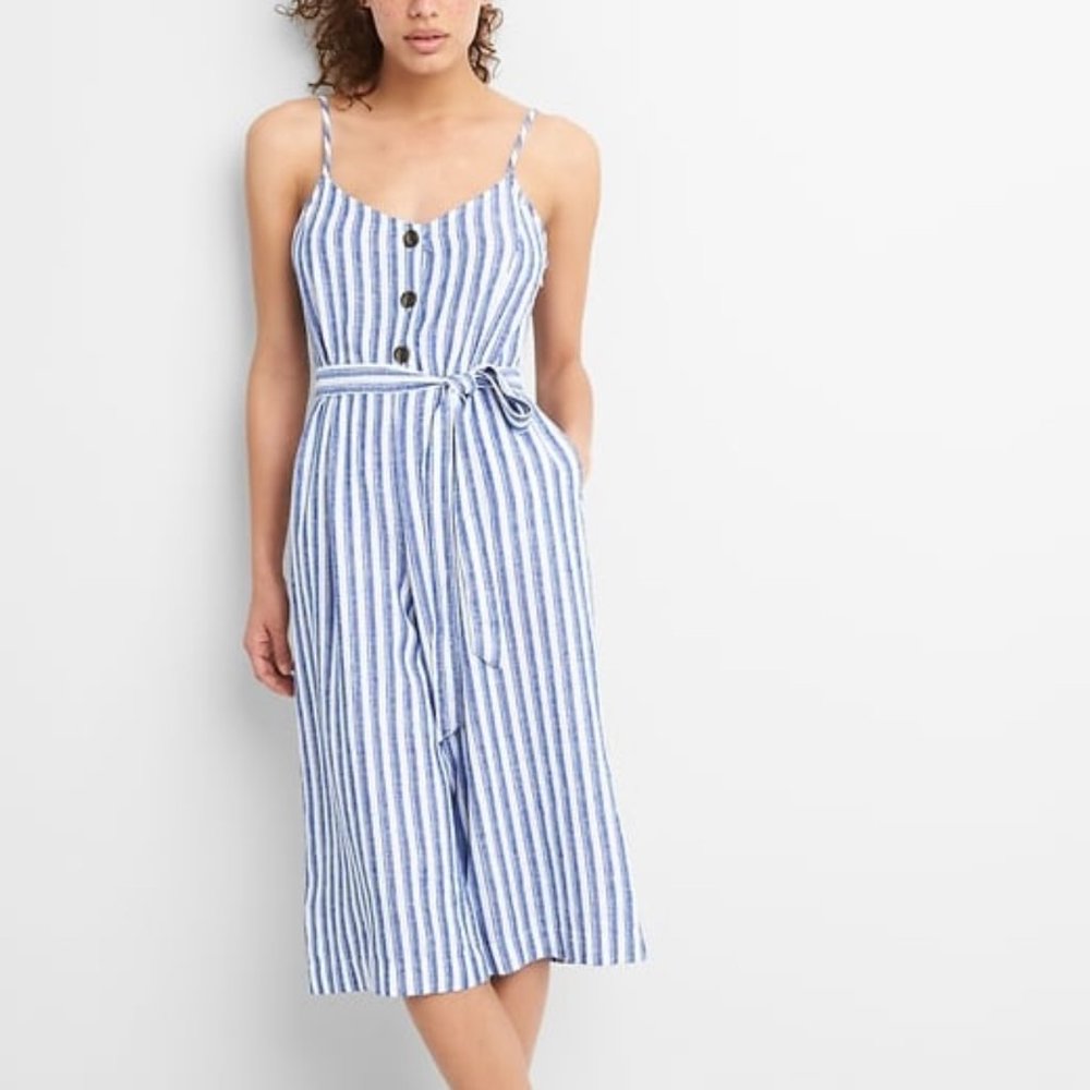 GAP Striped Linen Cami Cropped Jumpsuit